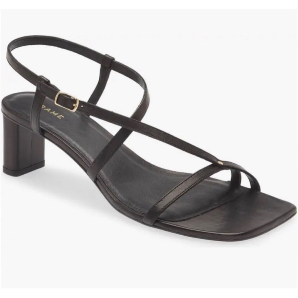 New! FRAME Le Braxton Strappy Sandals Black Leather Square Toe Heels US 11